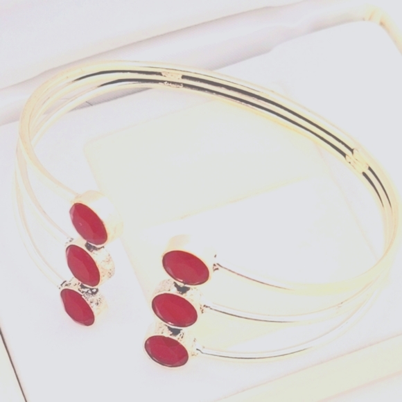 Ruby Natural Untreated Raw Cut 6 Stones 925 Silver Cuff Bracelet - Picture 4 of 7